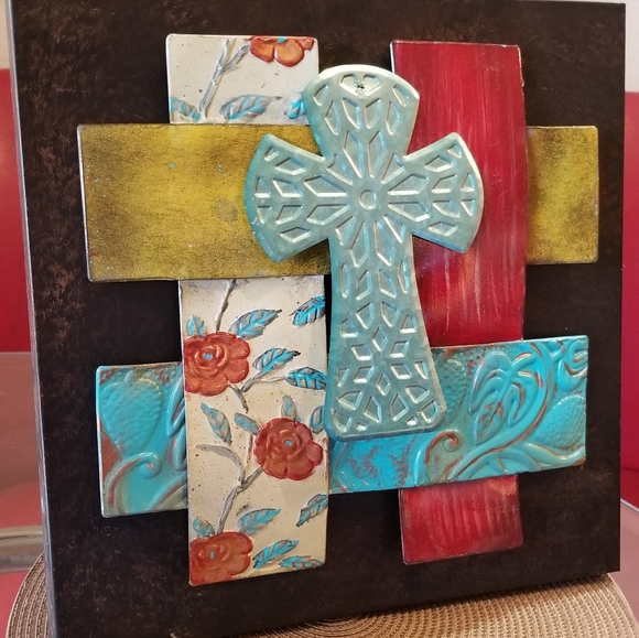 TEXTURED 3D METAL CROSS WALL ART DECOR - Picture 6 of 11